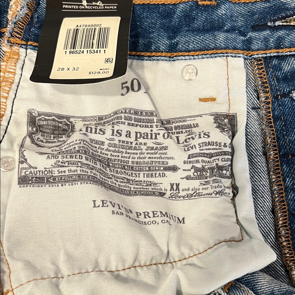 Levi's 501 Spliced Two-Tone Blue Straight Jeans - Picture 15 of 16